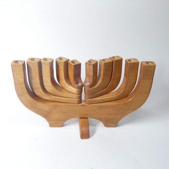 Handmade Wooden Candelabra Folding Hinged Danish Modern 10 Candle Holder - Picture 6 of 8